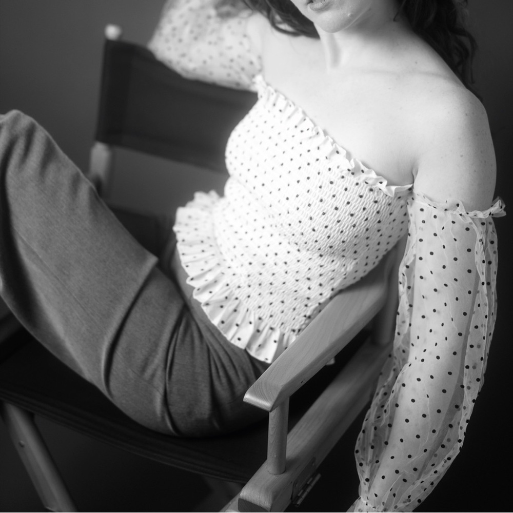 Polka Dot Ruched Long Sleeve Blouse in White and Black - S